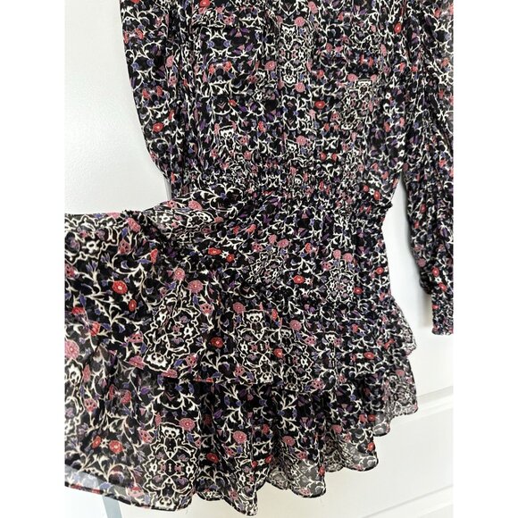 Misa Los Angeles Adora Mini Dress Black Floral Long Sleeve Ruffle Size Medium - Picture 5 of 10